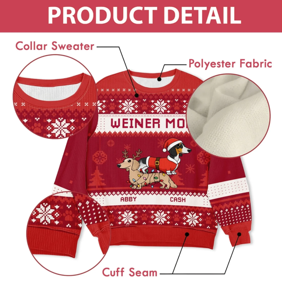 Weiner Dog Mom/Dad Christmas - Personalized Ugly Sweater